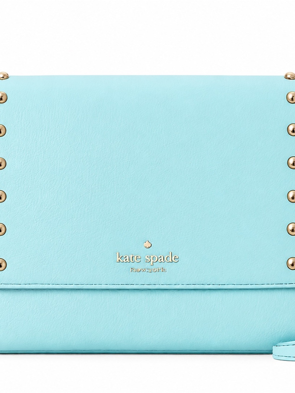 kate spade aqua leather studded flap crossbody with gold accents